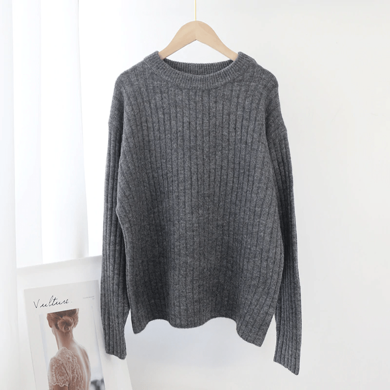 Solid Color Long Sleeve Knitted Jumper Sweater
