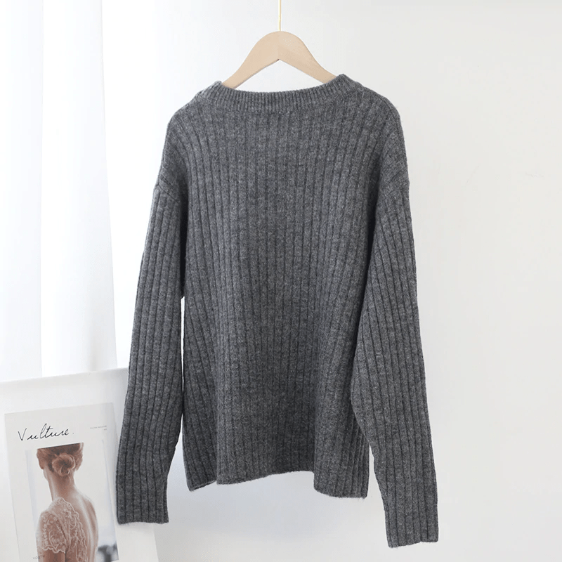 Solid Color Long Sleeve Knitted Jumper Sweater