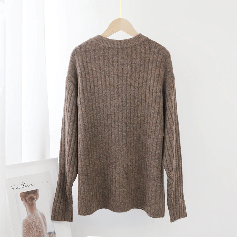 Solid Color Long Sleeve Knitted Jumper Sweater