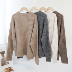 Solid Color Long Sleeve Knitted Jumper Sweater