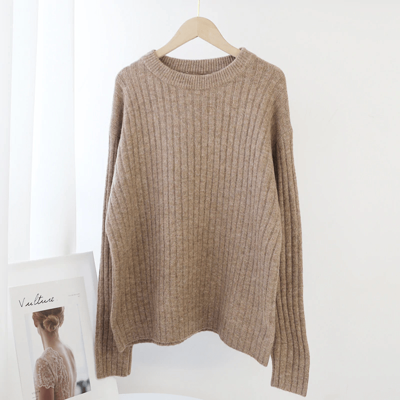 Solid Color Long Sleeve Knitted Jumper Sweater
