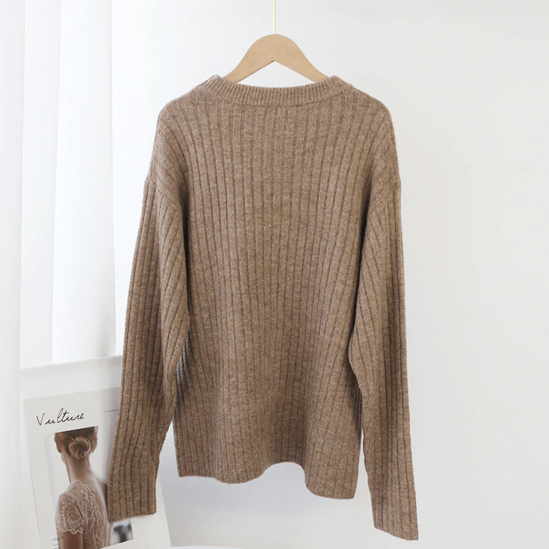 Solid Color Long Sleeve Knitted Jumper Sweater