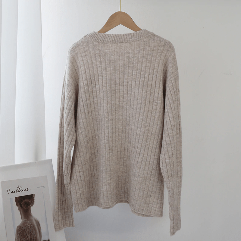 Solid Color Long Sleeve Knitted Jumper Sweater
