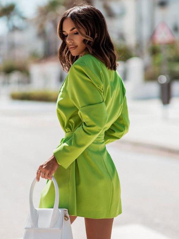 Solid Color Turndown Collar Belt Oversized Relaxed Fit Street Outerwear Blazer Jacket