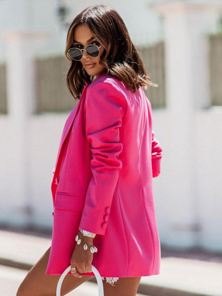 Solid Color Turndown Collar Belt Oversized Relaxed Fit Street Outerwear Blazer Jacket