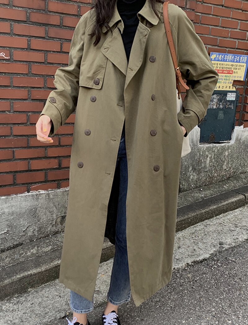 Solid Long Trench Batwing Long Sleeve Straight Coat