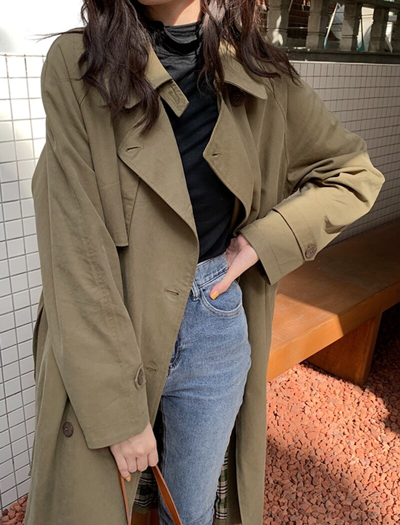 Solid Long Trench Batwing Long Sleeve Straight Coat