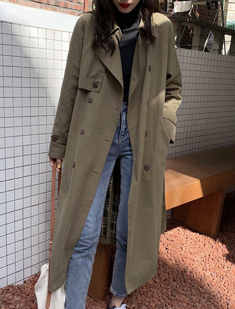 Solid Long Trench Batwing Long Sleeve Straight Coat