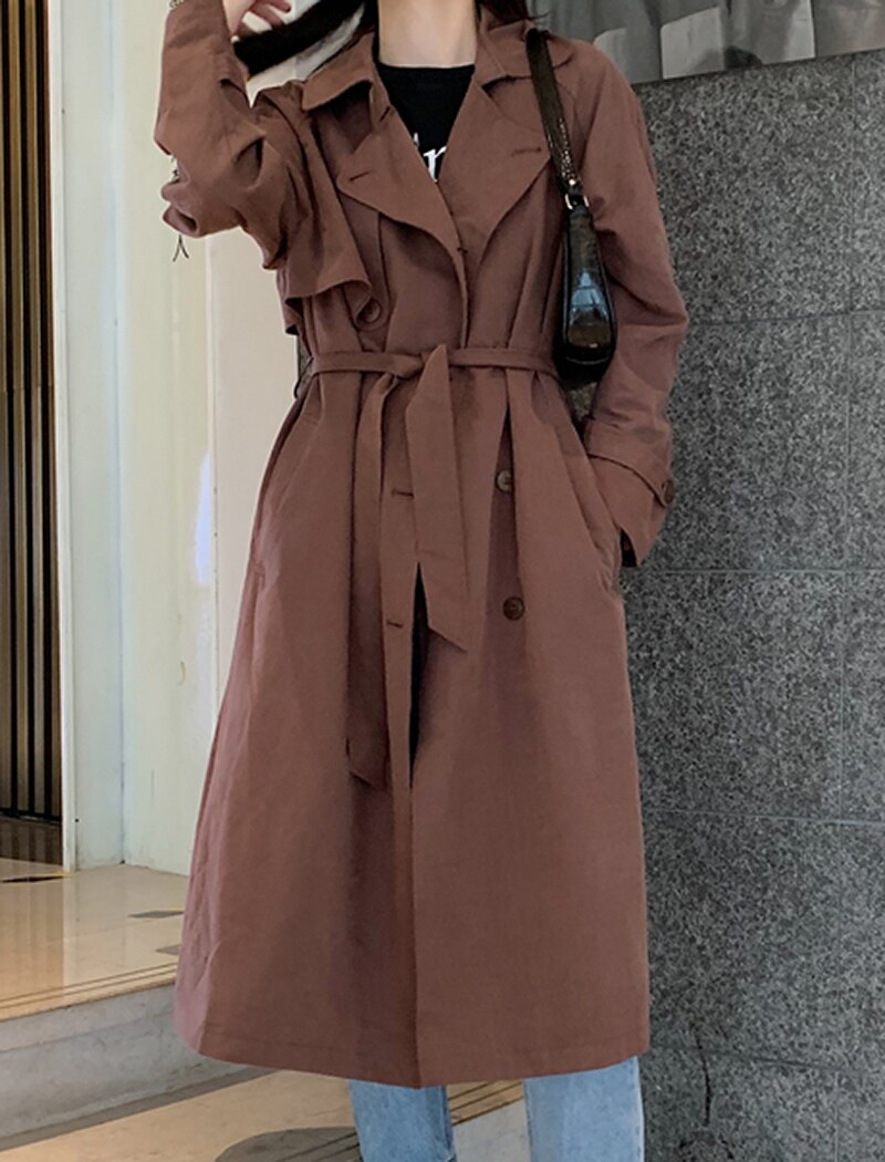 Solid Long Trench Batwing Long Sleeve Straight Coat