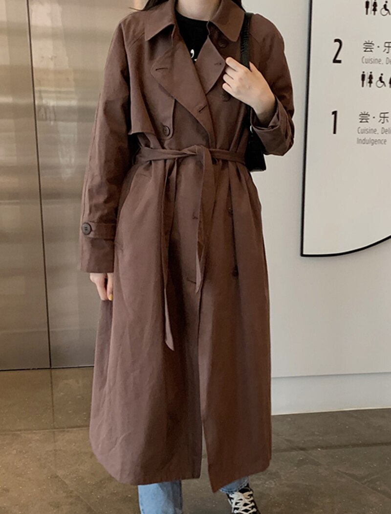 Solid Long Trench Batwing Long Sleeve Straight Coat