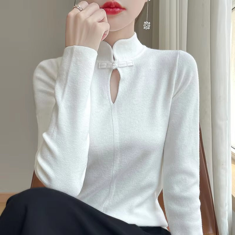 Solid Mock Neck long sleeved pullover Loose knitted Street wear cashmere sweater