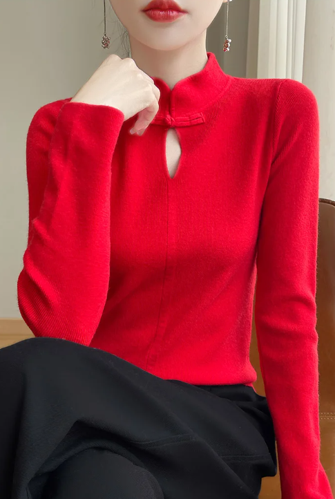 Solid Mock Neck long sleeved pullover Loose knitted Street wear cashmere sweater