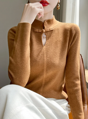 Solid Mock Neck long sleeved pullover Loose knitted Street wear cashmere sweater