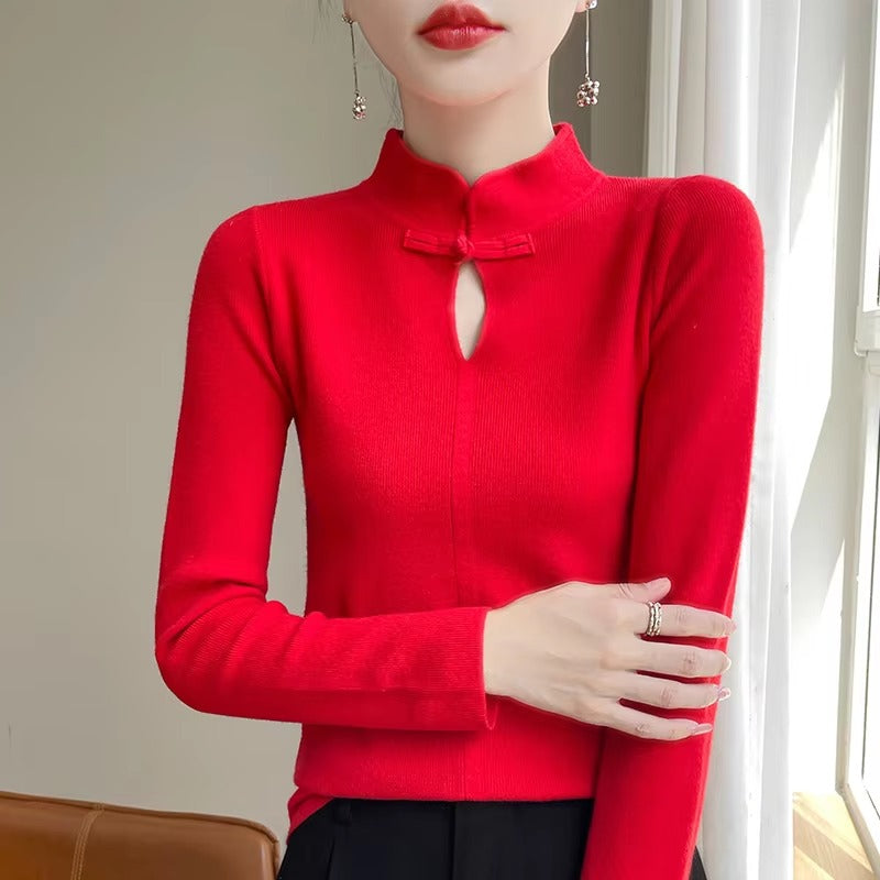 Solid Mock Neck long sleeved pullover Loose knitted Street wear cashmere sweater