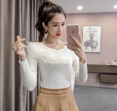 Solid Nail bead Patchwork O-neck Knitted Sweaters Pullovers Tops