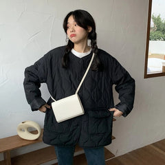 Solid O Neck Single Breasted Parkas Jacket