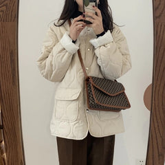 Solid O Neck Single Breasted Parkas Jacket