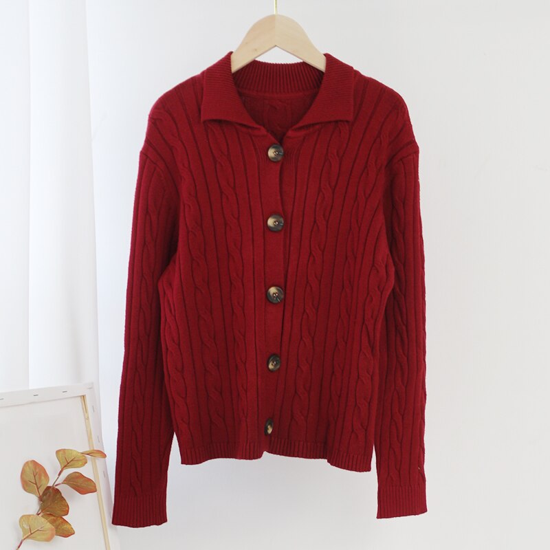 Solid Turn Down Collar Twist Cardigan