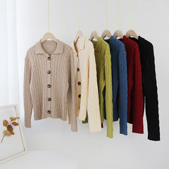 Solid Turn Down Collar Twist Cardigan