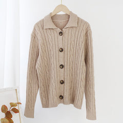 Solid Turn Down Collar Twist Cardigan