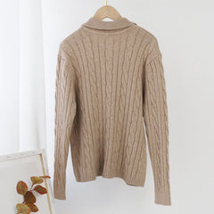 Solid Turn Down Collar Twist Cardigan