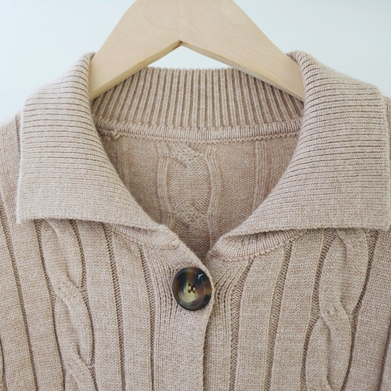 Solid Turn Down Collar Twist Cardigan