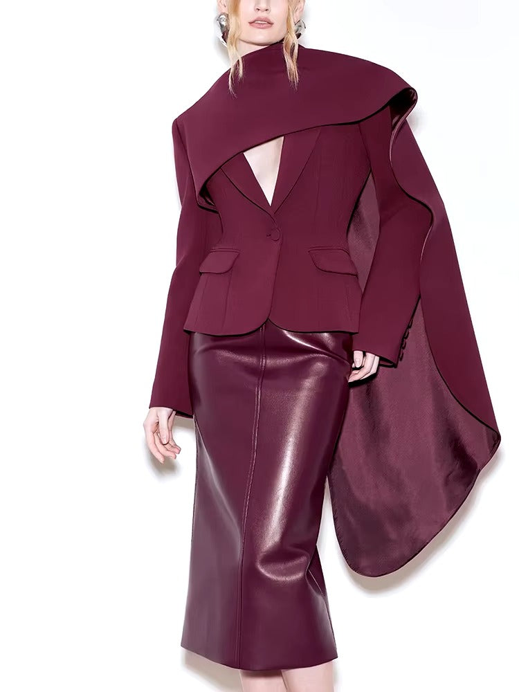 Spliced solid Pockets Scarf Collar Long Sleeve Temperament Designer Coats