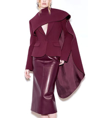 Spliced solid Pockets Scarf Collar Long Sleeve Temperament Designer Coats
