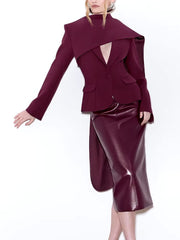 Spliced solid Pockets Scarf Collar Long Sleeve Temperament Designer Coats