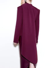 Spliced solid Pockets Scarf Collar Long Sleeve Temperament Designer Coats