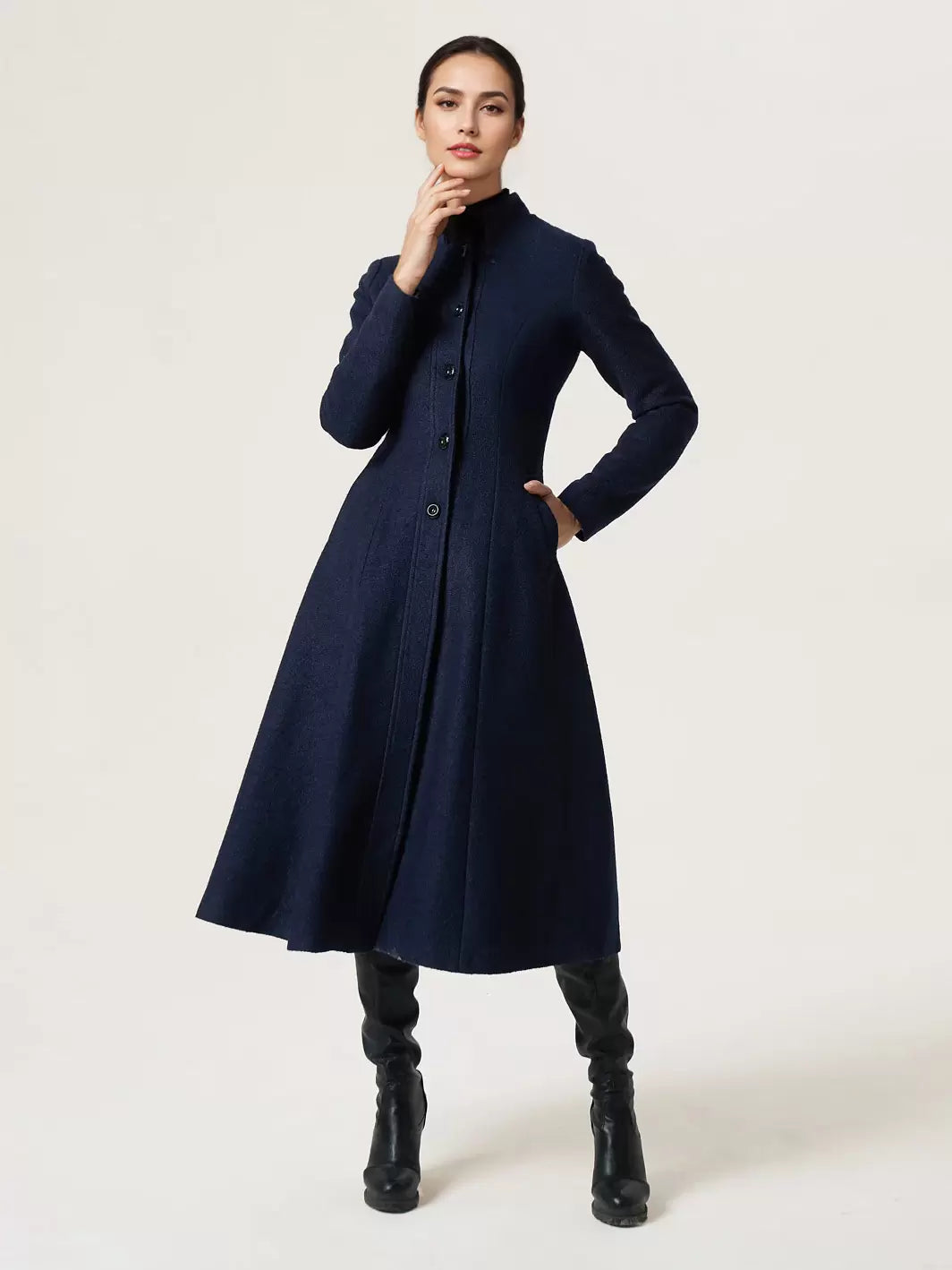 Stand Collar Buttons Outerwear Solid Waist Elegant And Vintage Coat