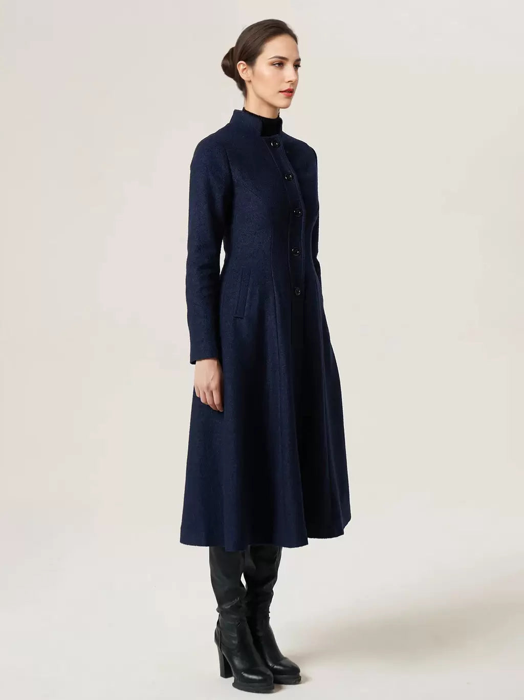 Stand Collar Buttons Outerwear Solid Waist Elegant And Vintage Coat