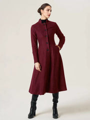 Stand Collar Buttons Outerwear Solid Waist Elegant And Vintage Coat