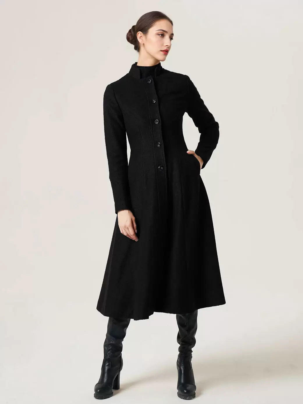Stand Collar Buttons Outerwear Solid Waist Elegant And Vintage Coat