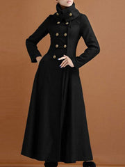 Stand Collar Long Sleeves Buttons Oversized Casual Outerwear Coat