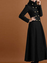Stand Collar Long Sleeves Buttons Oversized Casual Outerwear Coat