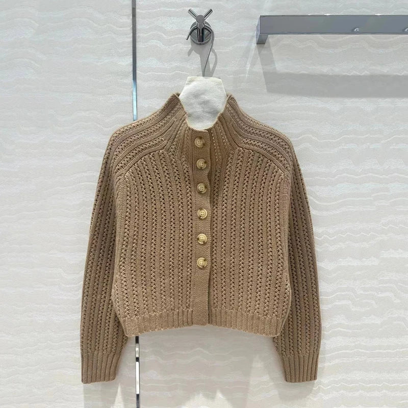 Straight Button Stand-up Knit Comfortable Versatile High Quality Cardigan Wool Cashmere Sweater