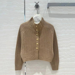 Straight Button Stand-up Knit Comfortable Versatile High Quality Cardigan Wool Cashmere Sweater
