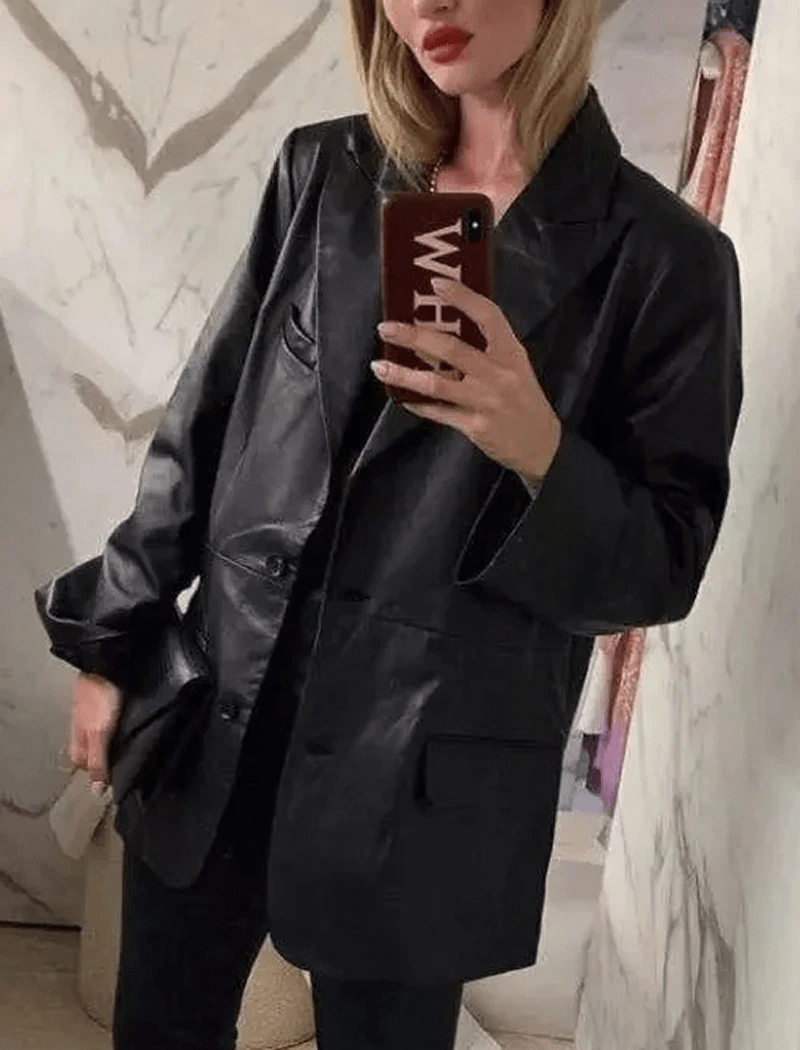 Streetwear PU Faux Leather Blazer