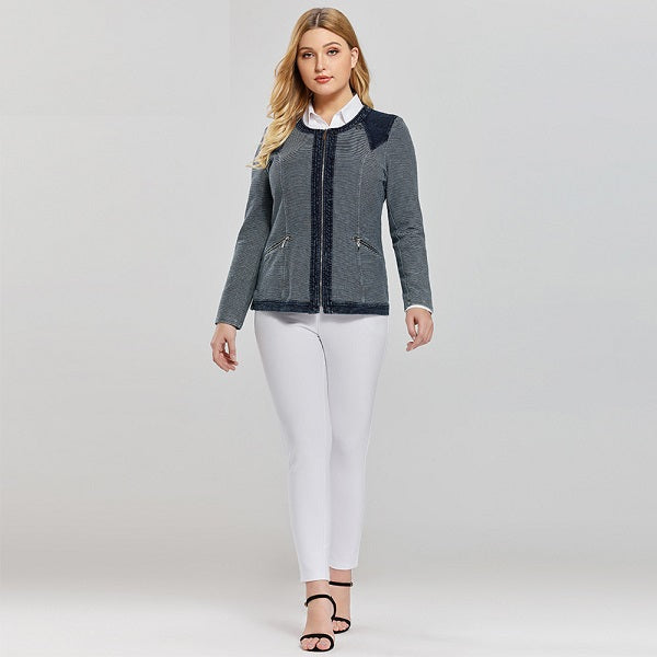 Stretch Knitted Denim With Shoulder Pads Jacket