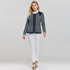 Stretch Knitted Denim With Shoulder Pads Jacket