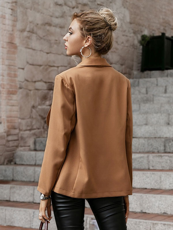 Stretch Turndown Collar Pleated Long Sleeves Overcoat