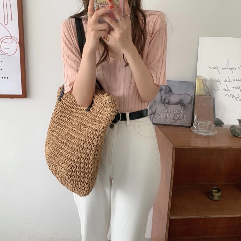 Striped Half Sleeve Basic Tops