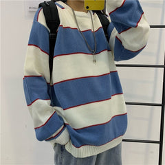 Striped Knitted Loose O-Neck Long Sleeve Sweater