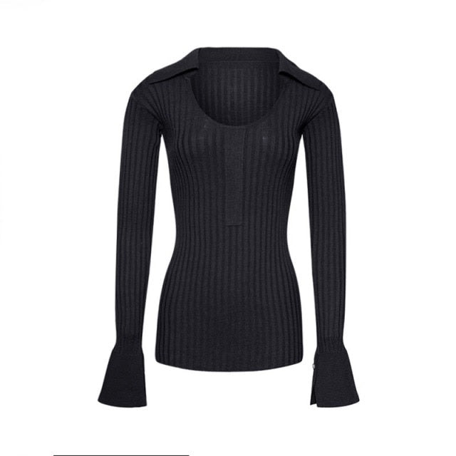 Striped Knitwear Flare Sleeve Sweater