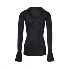 Striped Knitwear Flare Sleeve Sweater