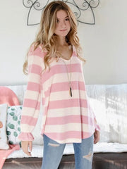 Stripes Long Sleeves Polyester Jewel Neck T Shirt