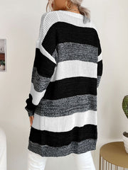 Stripes Piping Long Sleeves Stretch Sweaters Cardigans