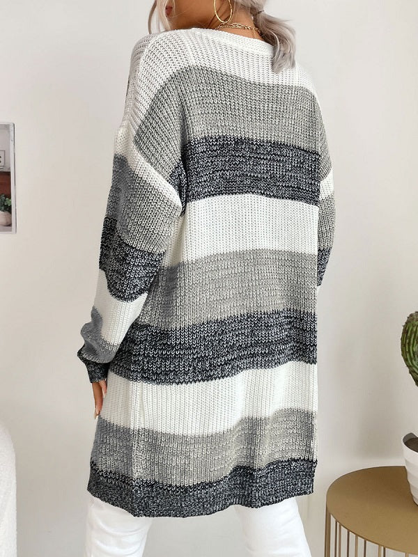 Stripes Piping Long Sleeves Stretch Sweaters Cardigans