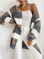 Stripes Piping Long Sleeves Stretch Sweaters Cardigans